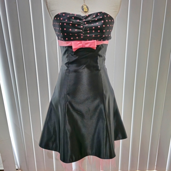 Jessica McClintock ✦ Strapless Bow Dress ✦ Polka Dot Sweetheart Tulle Cocktail S - Picture 5 of 17